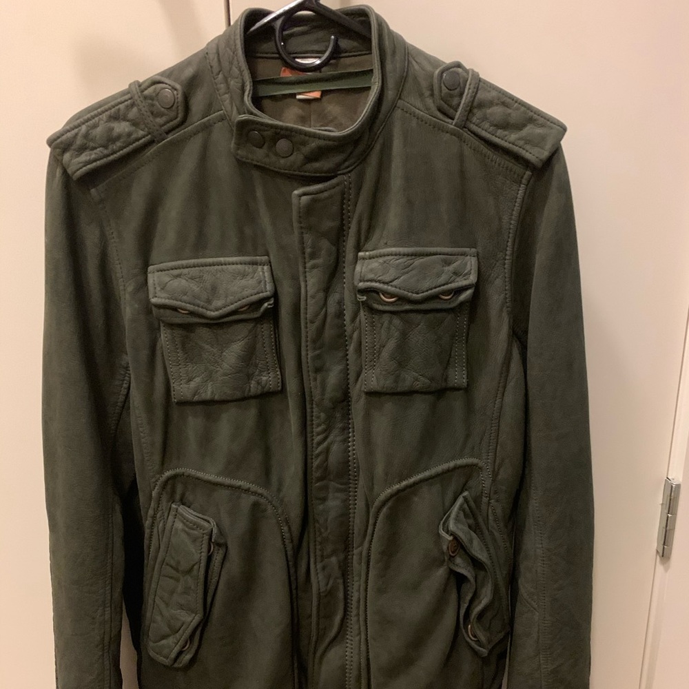 Diesel Dark Green Leather Jacket Men’s Small
